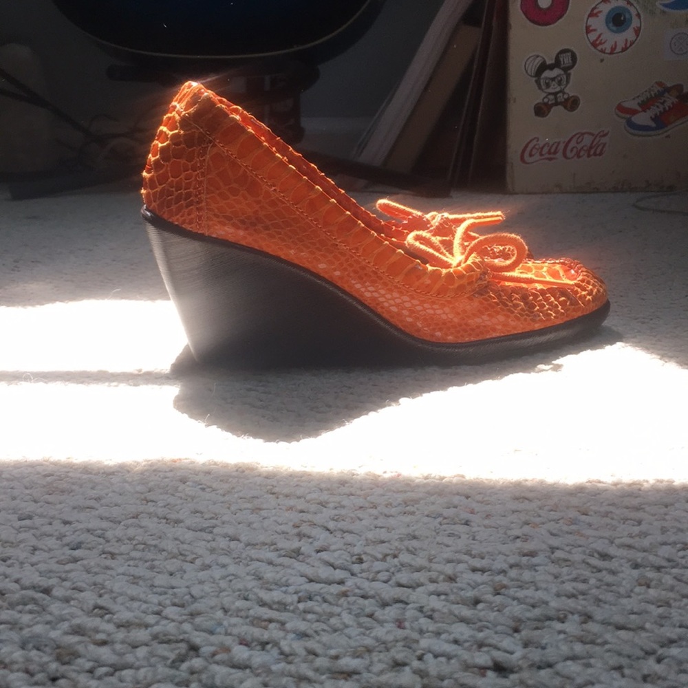 Cute orange faux gator skin wedges